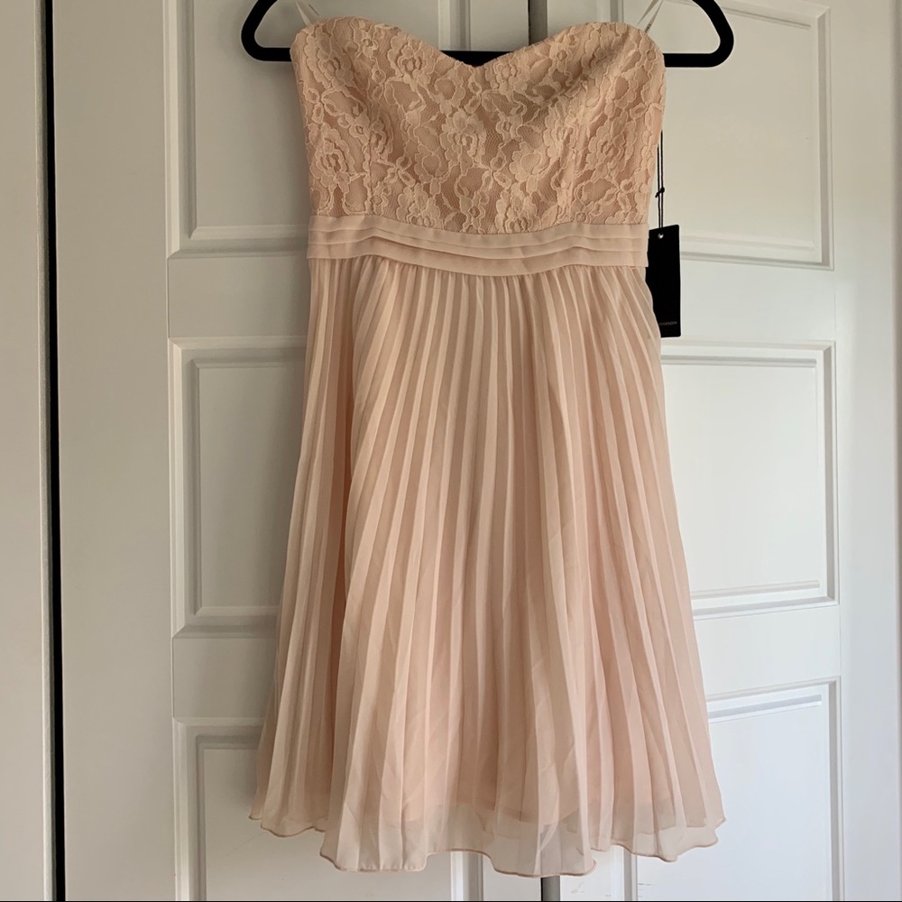 Lace and pleat strapless dress
